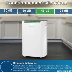 Eriksson Déshumidificateur 20 litres adapté pour chambre salon cave Dehumidifier* Déshumidificateur D'Air