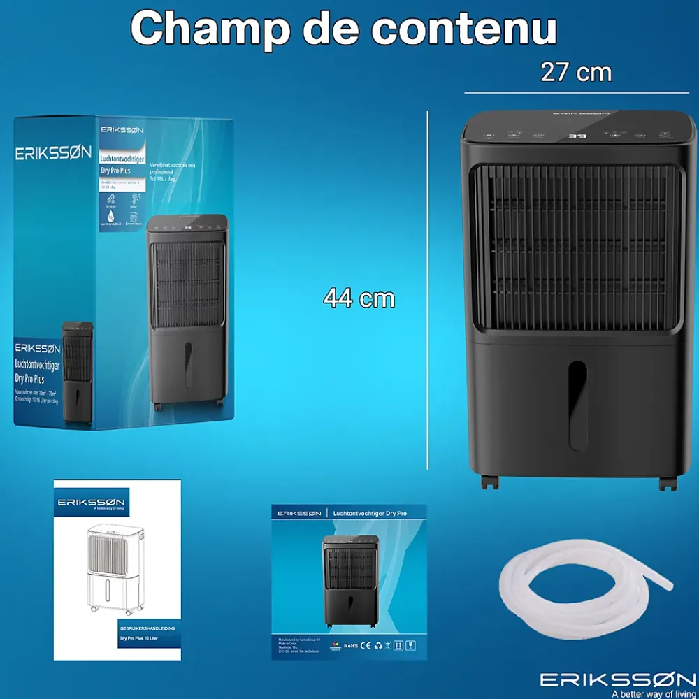Eriksson Déshumidificateur 16 litres adapté pour chambre salon cave Dehumidifier* Déshumidificateur D'Air
