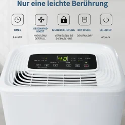 Déshumidificateur 12 L/jour pour 15 m², 3 en 1, Purificateur d'air et Sèche-linge, Réservoir 1,5 L, Timer 24 h, Écran LED><noscript><img width=