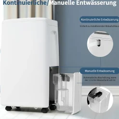 Déshumidificateur 12 L/jour pour 15 m², 3 en 1, Purificateur d'air et Sèche-linge, Réservoir 1,5 L, Timer 24 h, Écran LED><noscript><img width=