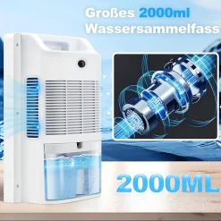 Déshumidificateur 2000 ml avec télécommande, minuterie 24 h, nettoyage UV et mode veille (blanc)>Nettlife Online