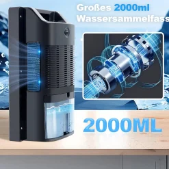 Déshumidificateur 2000 ml avec télécommande, minuterie 24 h, nettoyage UV et mode veille (noir)>Nettlife Clearance