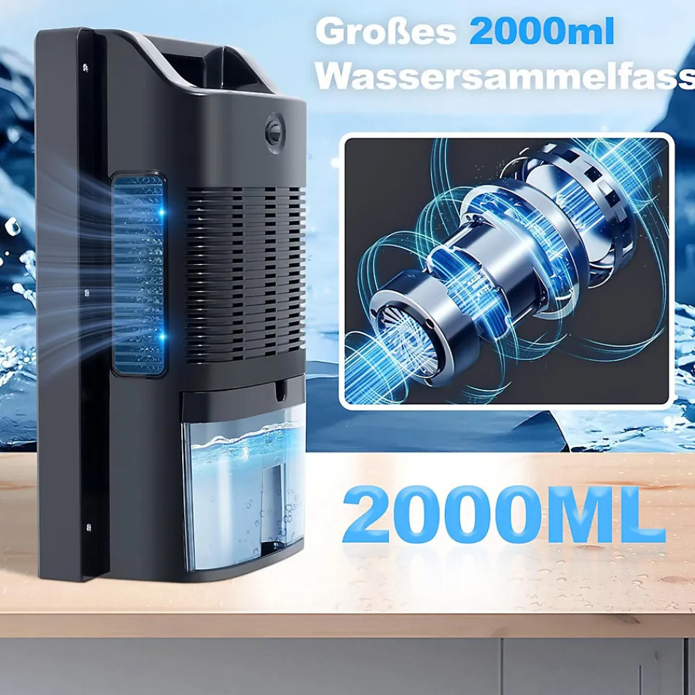 Déshumidificateur 2000 ml avec télécommande, minuterie 24 h, nettoyage UV et mode veille (noir)>Nettlife Clearance