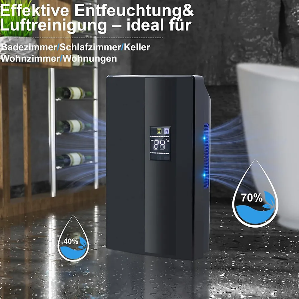 Déshumidificateur 2000 ml avec télécommande, minuterie 24 h, nettoyage UV et mode veille (noir)>Nettlife Clearance