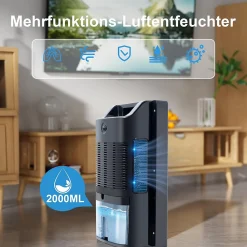 Déshumidificateur 2000 ml avec télécommande, minuterie 24 h, nettoyage UV et mode veille (noir)><noscript><img width=