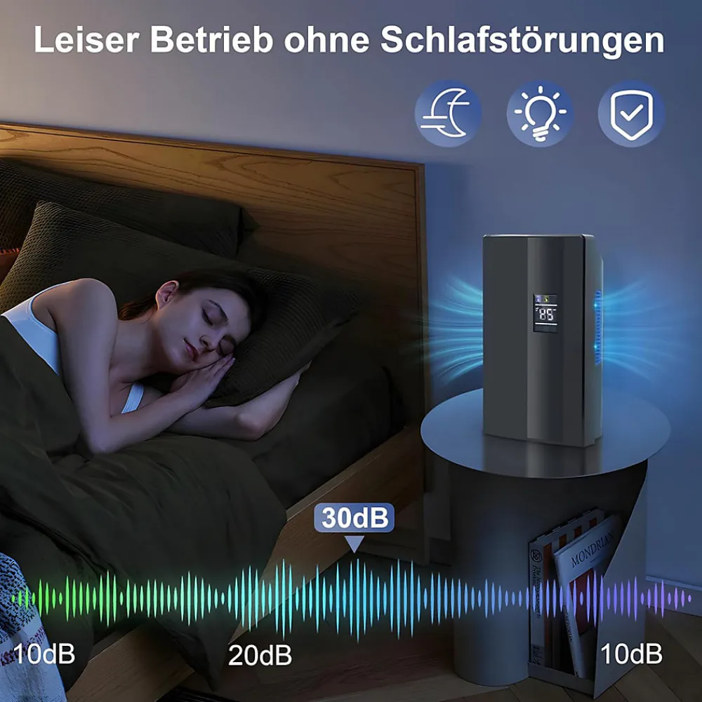 Déshumidificateur 2000 ml avec télécommande, minuterie 24 h, nettoyage UV et mode veille (noir)>Nettlife Clearance