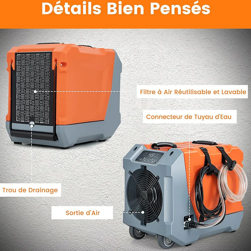 Déshumidificateur air 85 L jour Déshumidificateur Mobile avec Dégivrage Automatique Minuterie 24H Tuyau de drainage Pompe>Giantex Discount