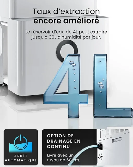 Nature Pro Déshumidificateur Compresseur Connecté 30L/jour avec Application Smartphone, Wi-Fi, Drainage continu* Déshumidificateur D'Air