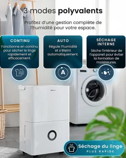 Nature Pro Déshumidificateur Compresseur Connecté 30L/jour avec Application Smartphone, Wi-Fi, Drainage continu* Déshumidificateur D'Air