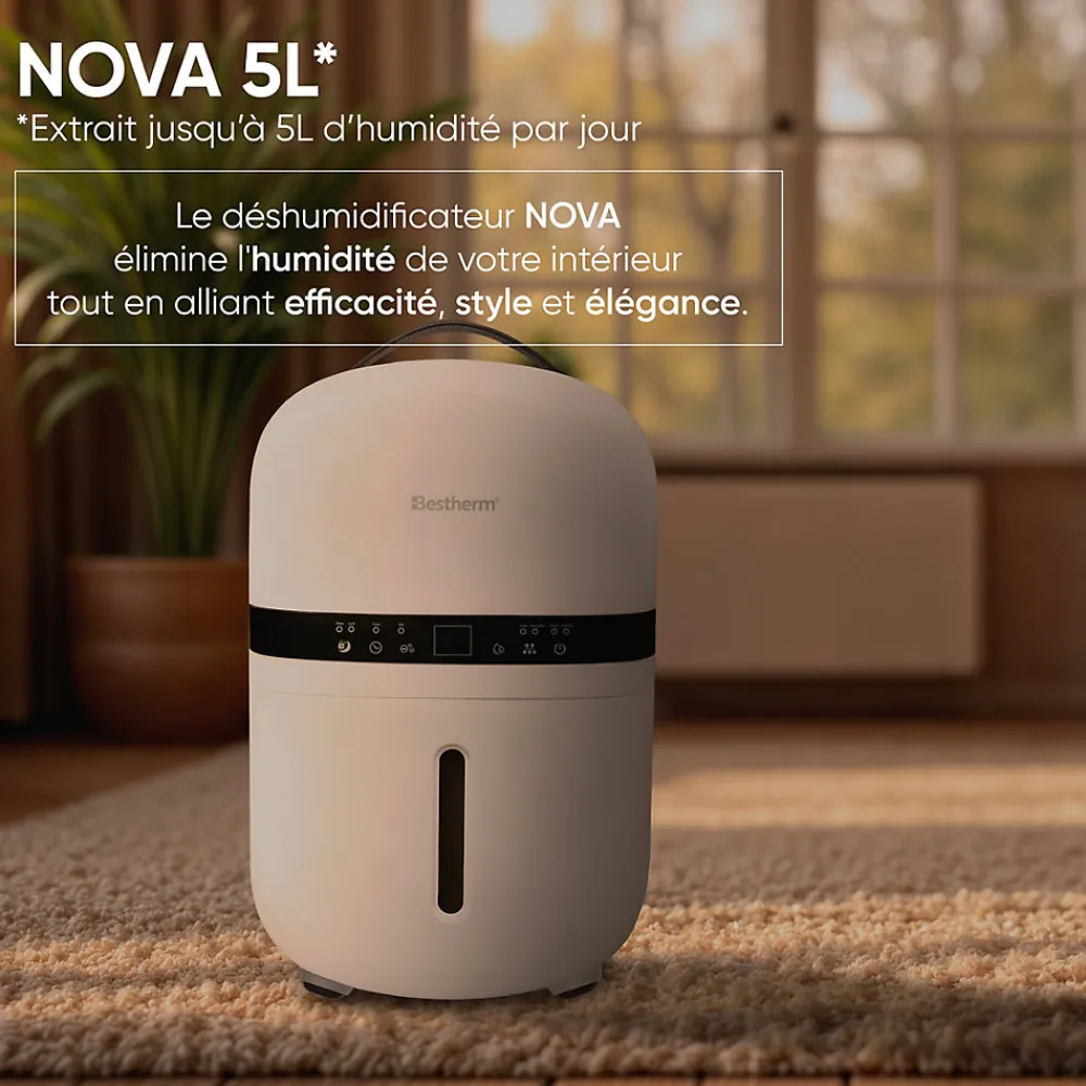 Déshumidificateur d'air - Nova 5L/jour, réservoir amovible, filtre à charbon actif, ioniseur intégré>Bestherm Sale
