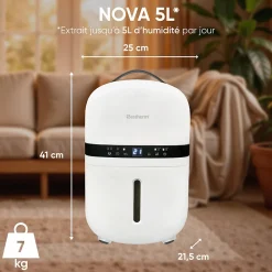 Déshumidificateur d'air - Nova 5L/jour, réservoir amovible, filtre à charbon actif, ioniseur intégré><noscript><img width=