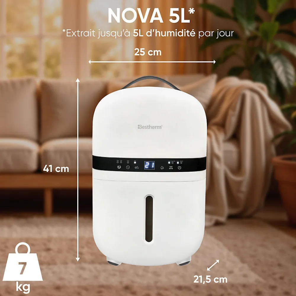 Déshumidificateur d'air - Nova 5L/jour, réservoir amovible, filtre à charbon actif, ioniseur intégré>Bestherm Sale