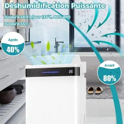 Déshumidificateur d'air 28,5L/Jour, 4 Modes, Réservoir d'Eau 5,5L, Minuterie 0-24H, avec Roues pour Chambre, Salon 35m²><noscript><img width=