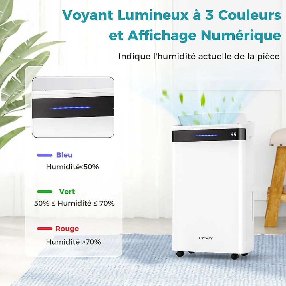 Déshumidificateur d'air 28,5L/Jour, 4 Modes, Réservoir d'Eau 5,5L, Minuterie 0-24H, avec Roues pour Chambre, Salon 35m²>Giantex Discount