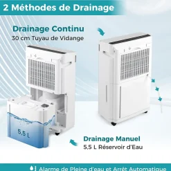 Déshumidificateur d'air 28,5L/Jour, 4 Modes, Réservoir d'Eau 5,5L, Minuterie 0-24H, avec Roues pour Chambre, Salon 35m²><noscript><img width=