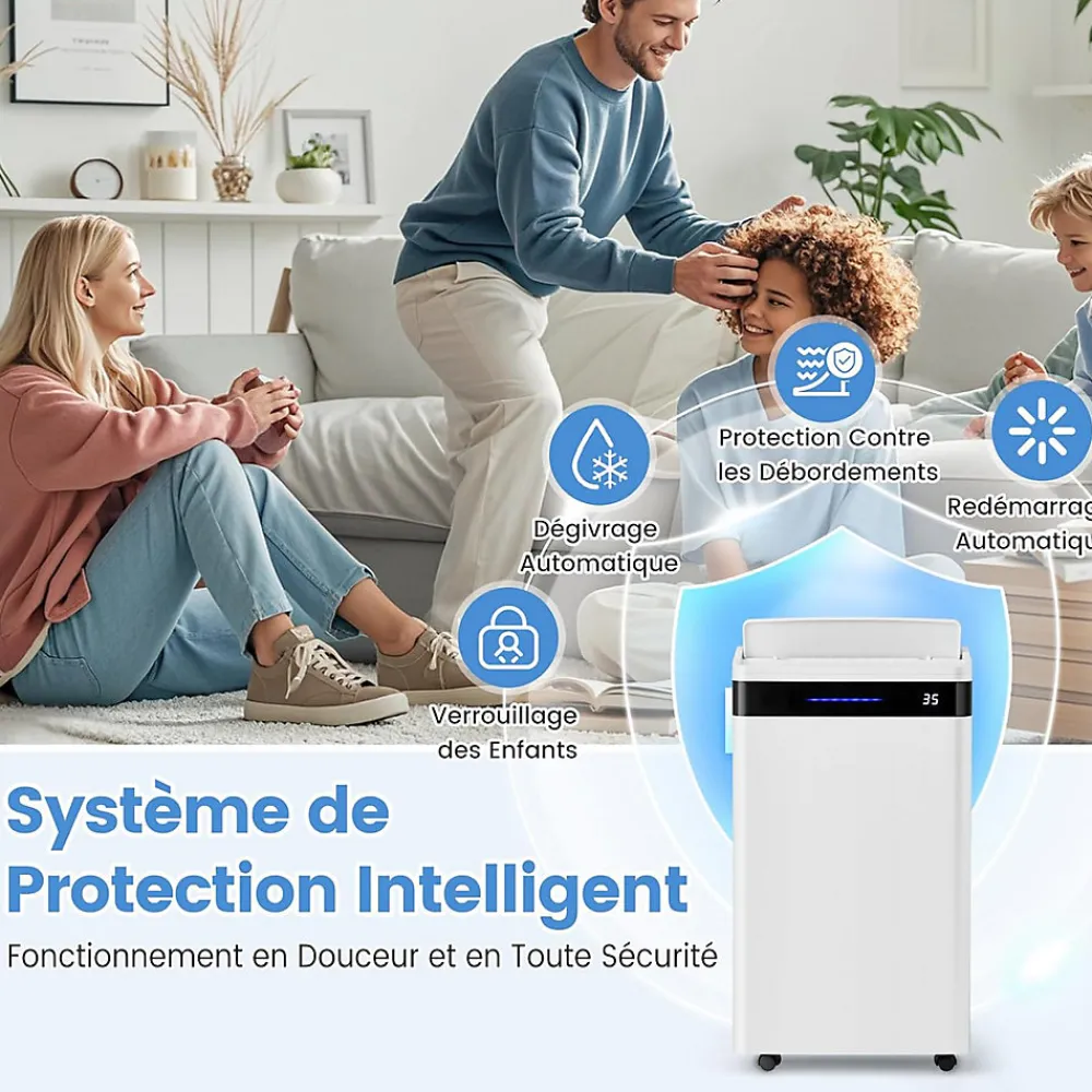 Déshumidificateur d'air 28,5L/Jour, 4 Modes, Réservoir d'Eau 5,5L, Minuterie 0-24H, avec Roues pour Chambre, Salon 35m²>Giantex Discount
