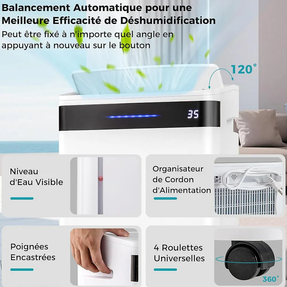 Déshumidificateur d'air 28,5L/Jour, 4 Modes, Réservoir d'Eau 5,5L, Minuterie 0-24H, avec Roues pour Chambre, Salon 35m²>Giantex Discount