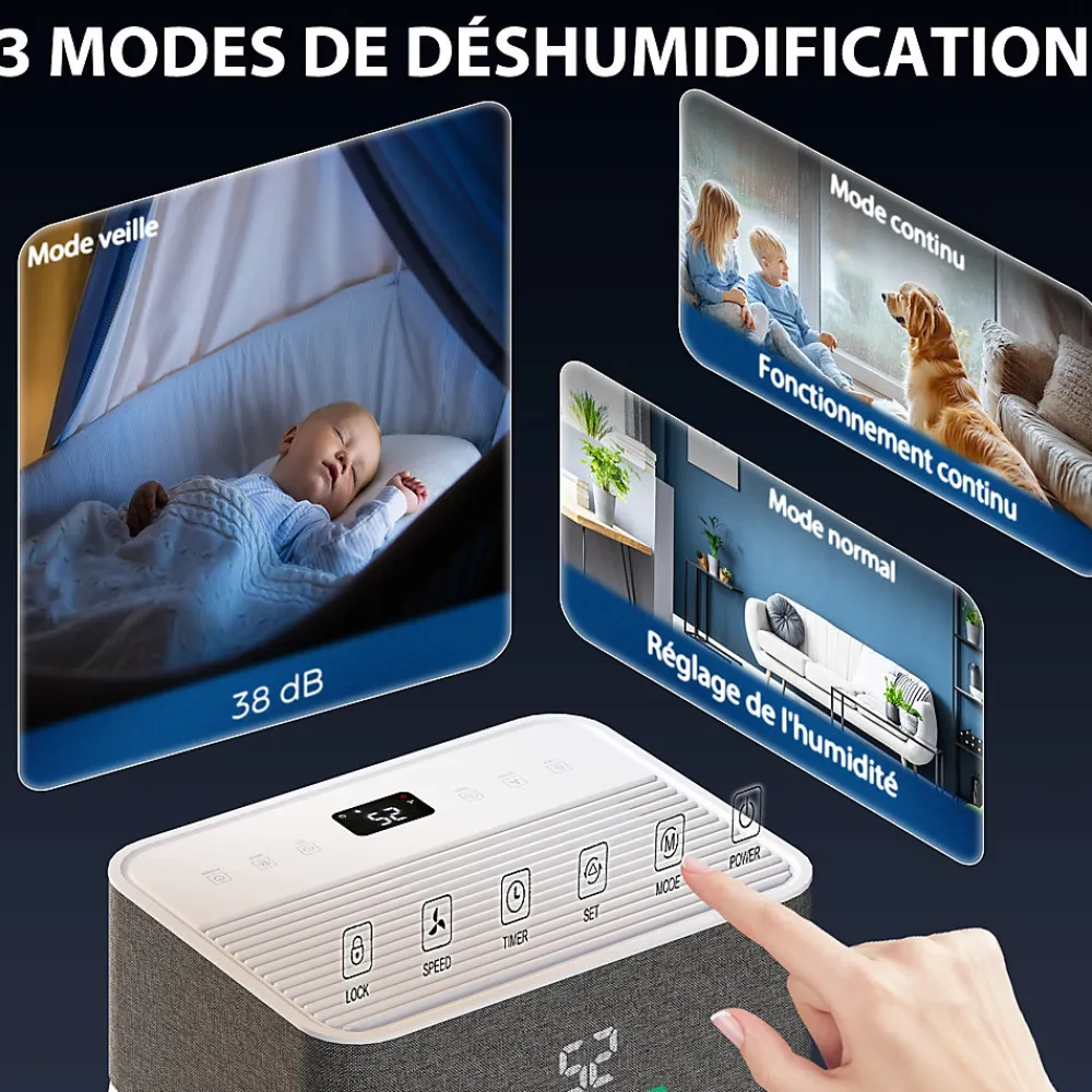 Déshumidificateur d'air 20L/jour mobile silencieux réservoir 4,5L timer 24H écran LED témoin d'humidité filtre lavable>Homcom Best