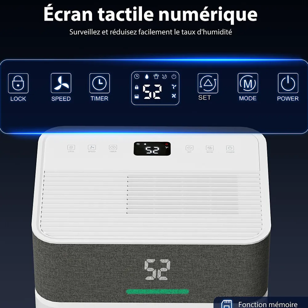Déshumidificateur d'air 20L/jour mobile silencieux réservoir 4,5L timer 24H écran LED témoin d'humidité filtre lavable>Homcom Best