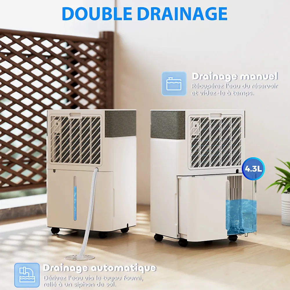 Déshumidificateur d'air 20L/jour mobile silencieux réservoir 4,5L timer 24H écran LED témoin d'humidité filtre lavable>Homcom Best