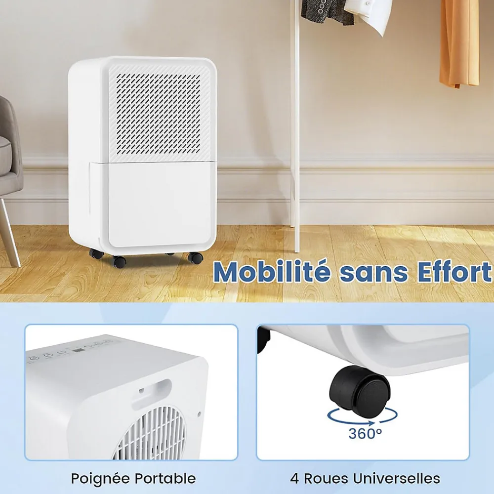Déshumidificateur d'air 15L/Jour, Réservoir d'Eau 2,4L,avec 2 Vitesses, 4 Roulettes,pour Salon, Bureau, Salle de Bain>Giantex Hot