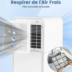 Déshumidificateur d'air 15L/Jour, Réservoir d'Eau 2,4L,avec 2 Vitesses, 4 Roulettes,pour Salon, Bureau, Salle de Bain><noscript><img width=