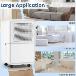 Déshumidificateur d'air 15L/Jour, Réservoir d'Eau 2,4L,avec 2 Vitesses, 4 Roulettes,pour Salon, Bureau, Salle de Bain><noscript><img width=