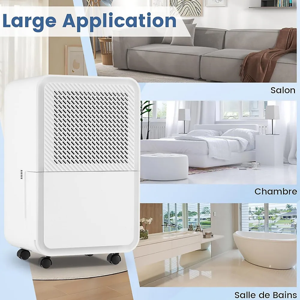 Déshumidificateur d'air 15L/Jour, Réservoir d'Eau 2,4L,avec 2 Vitesses, 4 Roulettes,pour Salon, Bureau, Salle de Bain>Giantex Hot
