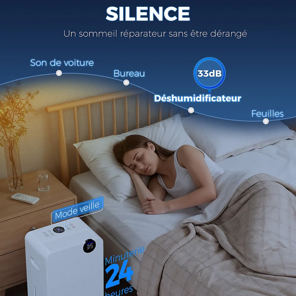 Déshumidificateur d'air 12L/jour mobile silencieux réservoir 2,1L timer 24H écran LED témoin d'humidité filtre lavable>Homcom Best