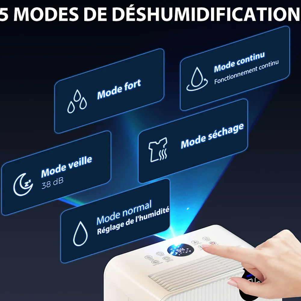 Déshumidificateur d'air 12L/jour mobile silencieux réservoir 2,1L timer 24H écran LED témoin d'humidité filtre lavable>Homcom Best