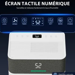 Déshumidificateur d'air 12L/jour mobile silencieux réservoir 2,1L timer 24H écran LED témoin d'humidité filtre lavable><noscript><img width=