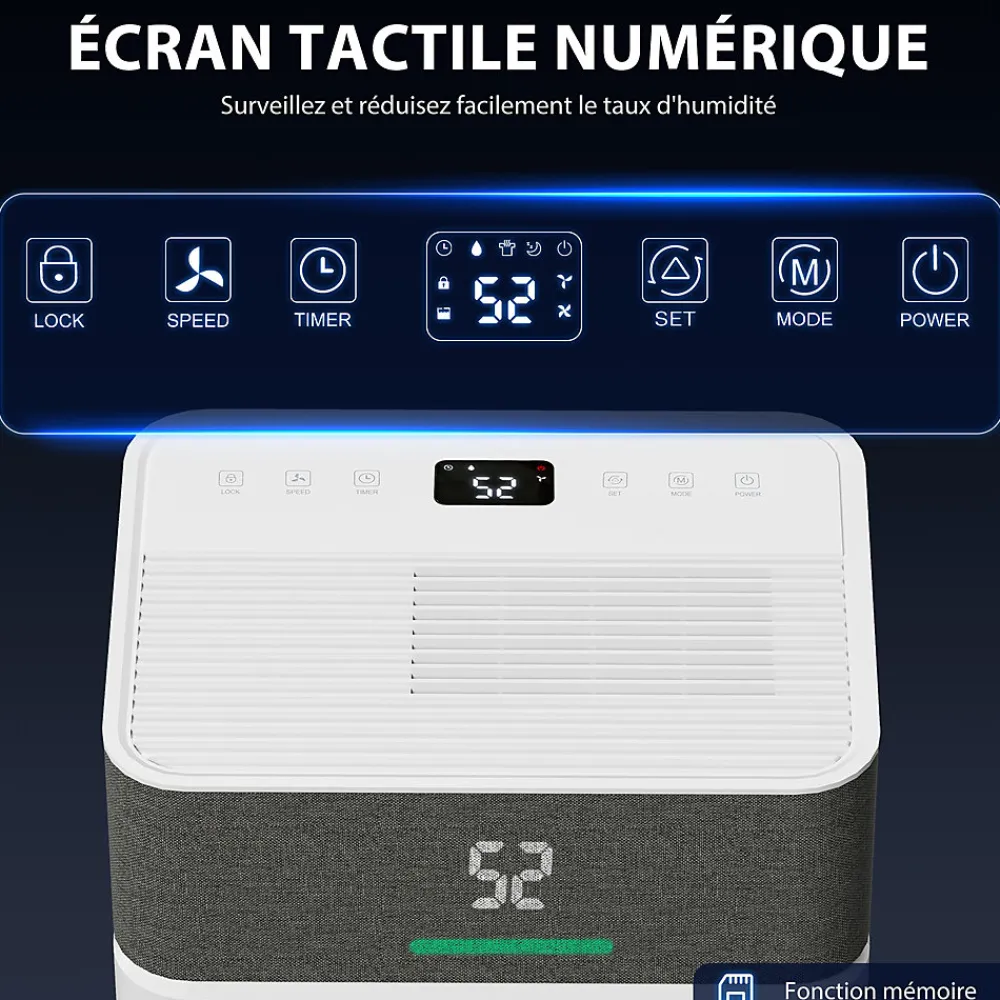 Déshumidificateur d'air 12L/jour mobile silencieux réservoir 2,1L timer 24H écran LED témoin d'humidité filtre lavable>Homcom Best