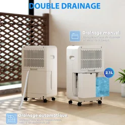 Déshumidificateur d'air 12L/jour mobile silencieux réservoir 2,1L timer 24H écran LED témoin d'humidité filtre lavable><noscript><img width=