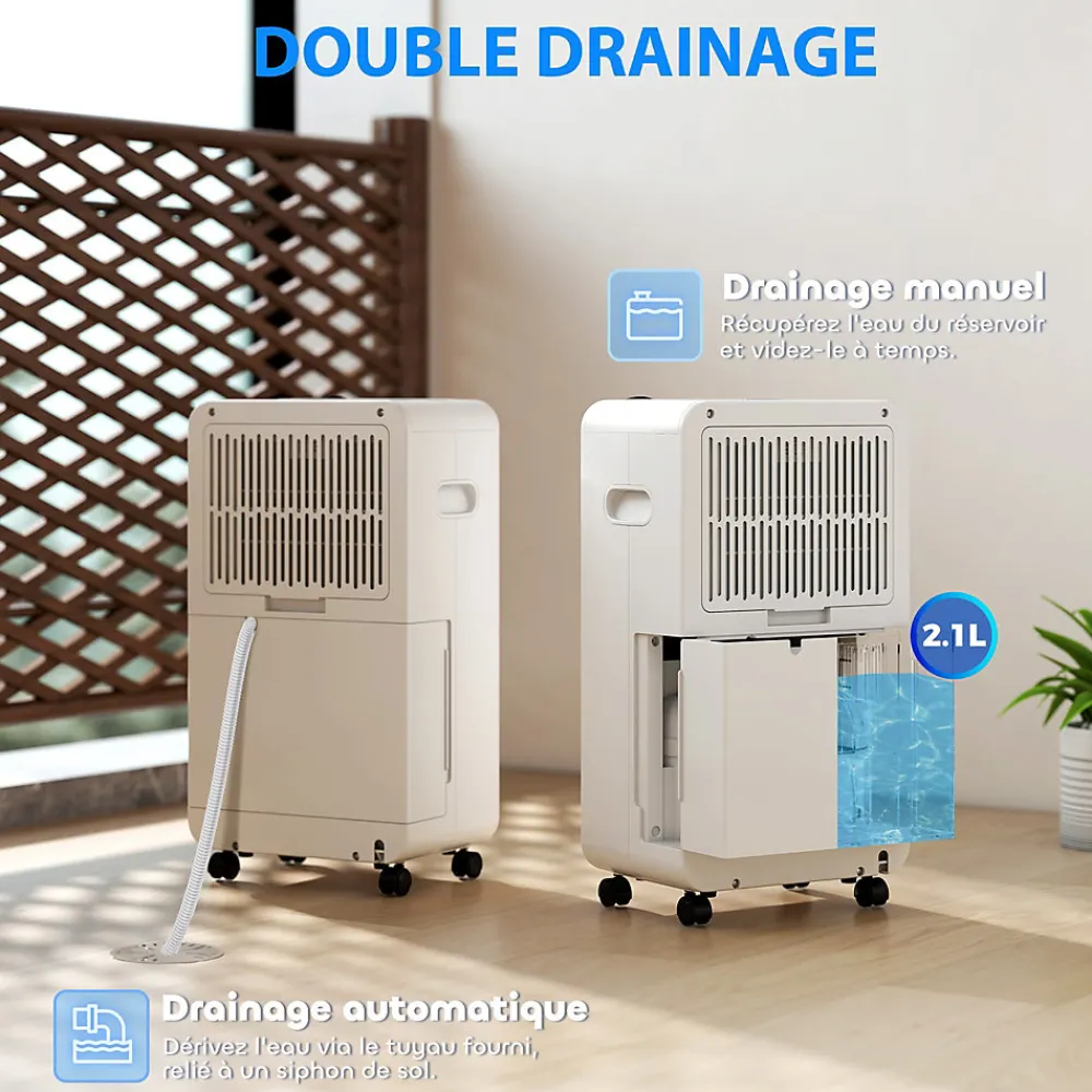Déshumidificateur d'air 12L/jour mobile silencieux réservoir 2,1L timer 24H écran LED témoin d'humidité filtre lavable>Homcom Best