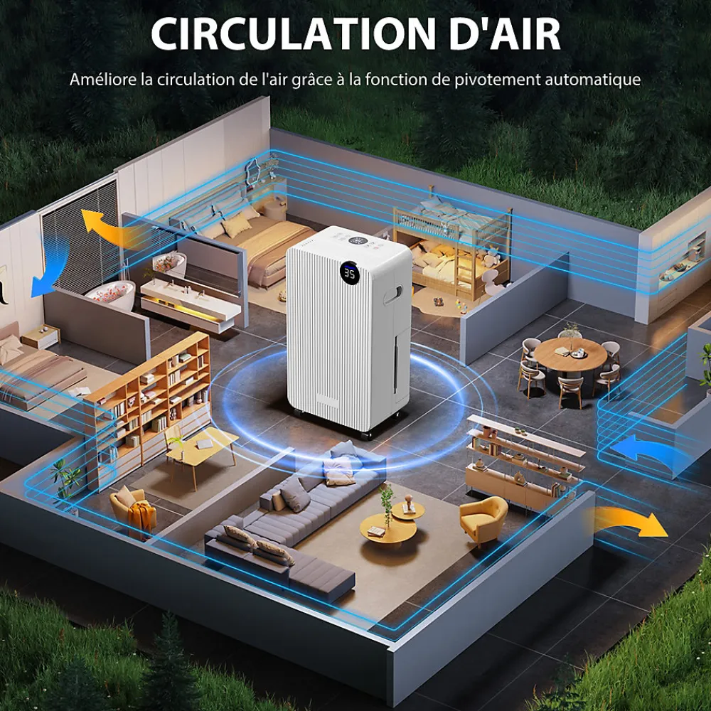 Déshumidificateur d'air 12L/jour mobile silencieux réservoir 2,1L timer 24H écran LED témoin d'humidité filtre lavable>Homcom Best