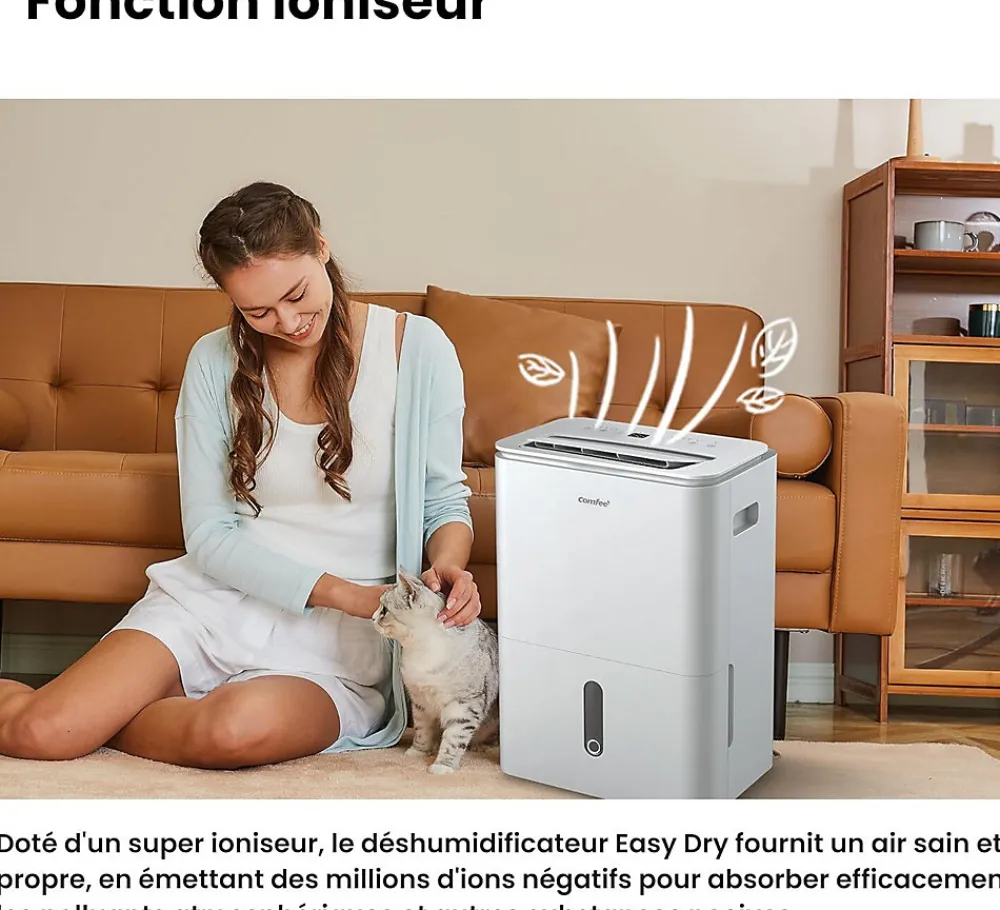 Déshumidificateur 2EN1,Elimine l'humidité jusqu'à 20LJour, Purification d'air avec ioniseur, 4 Modes, Fonction Air Swing>Nature Pro Hot