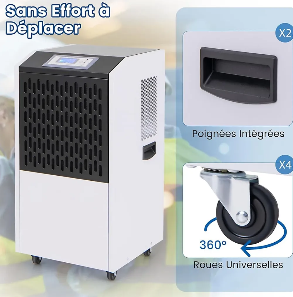 Giantex Déshumidificateur Industriel1300W,118L, Contrôle Humidité,avec 4 Roues, Minuterie 0-24H, pour Entrepôts et Caves* Déshumidificateur D'Air