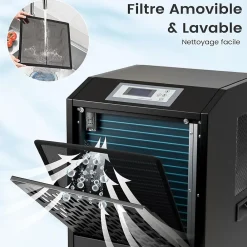 Giantex Déshumidificateur Industriel1300W,118L/Jour, Contrôle Humidité,avec 4 Roues,Minuterie 0-24H,pour Entrepôts et Caves 790 m² (Noir)* Déshumidificateur D'Air