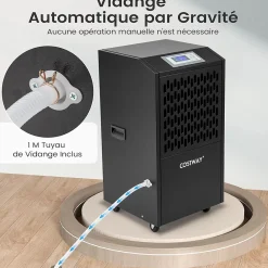Giantex Déshumidificateur Industriel1300W,118L/Jour, Contrôle Humidité,avec 4 Roues,Minuterie 0-24H,pour Entrepôts et Caves 790 m² (Noir)* Déshumidificateur D'Air