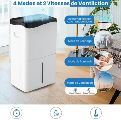 Giantex Déshumidificateur 50L Jour pour Pièces 60 avec 4 Modes 2 Vitesses De Ventilateur écran Tactile Contrôle Wifi Minuterie 24H* Déshumidificateur D'Air