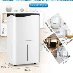 Giantex Déshumidificateur 50L Jour pour Pièces 60 avec 4 Modes 2 Vitesses De Ventilateur écran Tactile Contrôle Wifi Minuterie 24H* Déshumidificateur D'Air