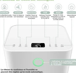 Déshumidificateur électrique 15L/Jour, 3 Modes, Minuterie 24H, 2 Vitesses du Vent, Réservoir d'Eau 2L, Blanc><noscript><img width=
