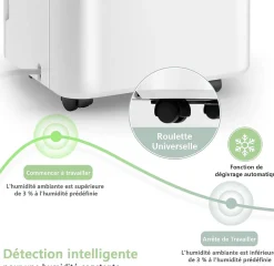 Déshumidificateur électrique 15L/Jour, 3 Modes, Minuterie 24H, 2 Vitesses du Vent, Réservoir d'Eau 2L, Blanc><noscript><img width=