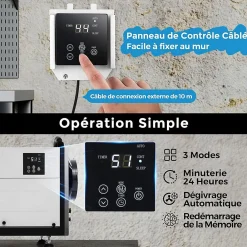 Déshumidificateur 58,5L/Jour, 2 Méthodes Drainage, 24 Minuterie, 2 Modes, Panneau de Contrôle ,Blanc><noscript><img width=