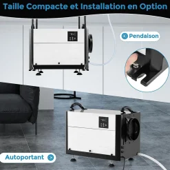 Déshumidificateur 58,5L/Jour, 2 Méthodes Drainage, 24 Minuterie, 2 Modes, Panneau de Contrôle ,Blanc><noscript><img width=
