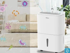 Déshumidificateur Portable Blanc 30L - Purificateur d'Air avec Filtre à Charbon Actif + Minuterie 24h + Drainage Continu>Shinco