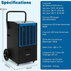 Giantex Déshumidificateur Professionnel 66L/Jour, Déshumidificateur Industriel pour Pièces jusqu'à 418 m²* Déshumidificateur D'Air