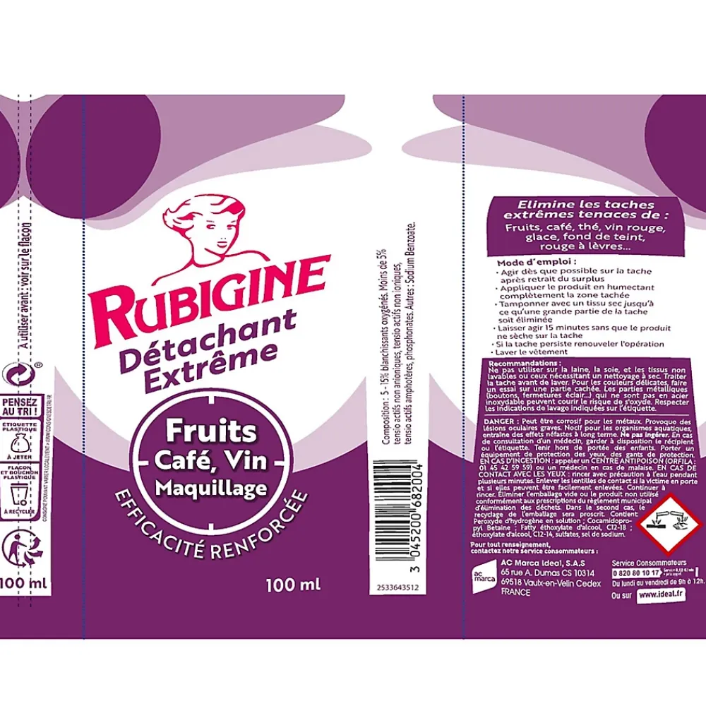 Rubigine Détachant extrême fruits, café, vin 100ml* Entretien Du Textile