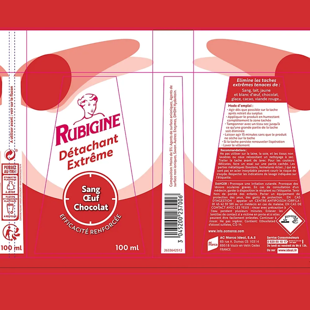 Rubigine Détachant extrême sang, oeuf, chocolat 100ml* Entretien Du Textile