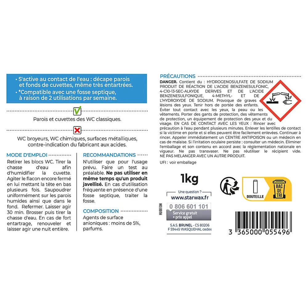 Starwax Détartrant en poudre sanitaire 1 kg* Nettoyant Pour Wc